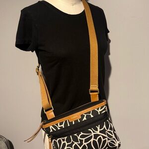 Fossil Black and Brown Floral Crossbody Bag